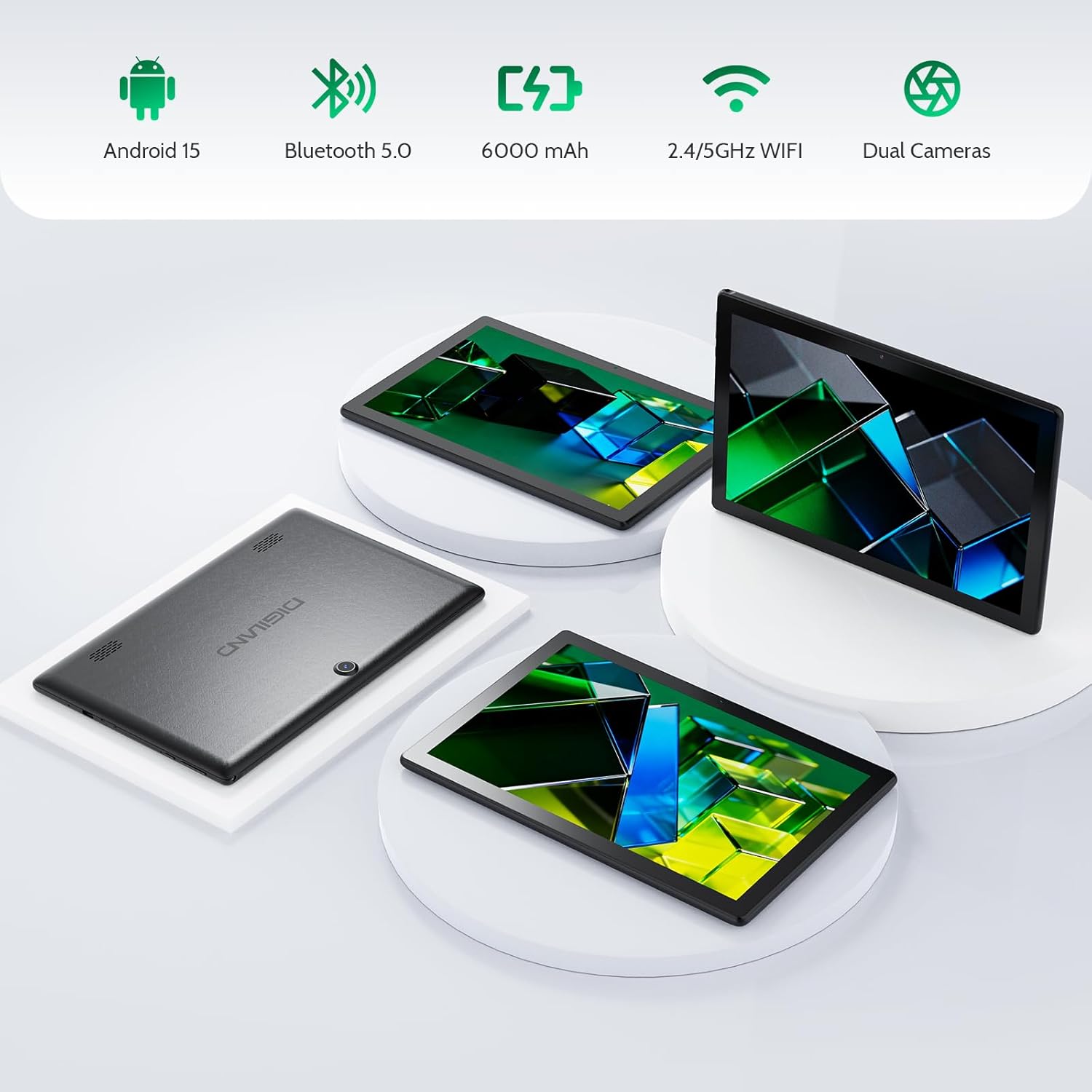 DigiLand Android 15 Tablet,10.1" Android Tablets with Octa-core Processor 6GB RAM+64GB ROM(Support Expand TF) 2MP Front/5MP Back Camera,6000 mAh Battery,2025 Android WiFi Tablet-Black (6+64GB)