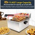 Festa Essential 13.6QT Electric Deep Fryer with 6L(6.5QT)Frying Basket&Lid,1750W Stainless Steel Commercial Countertop Single Tank Oil Fryers with Temperature Control&Timer for Home Kitchen Restaurant