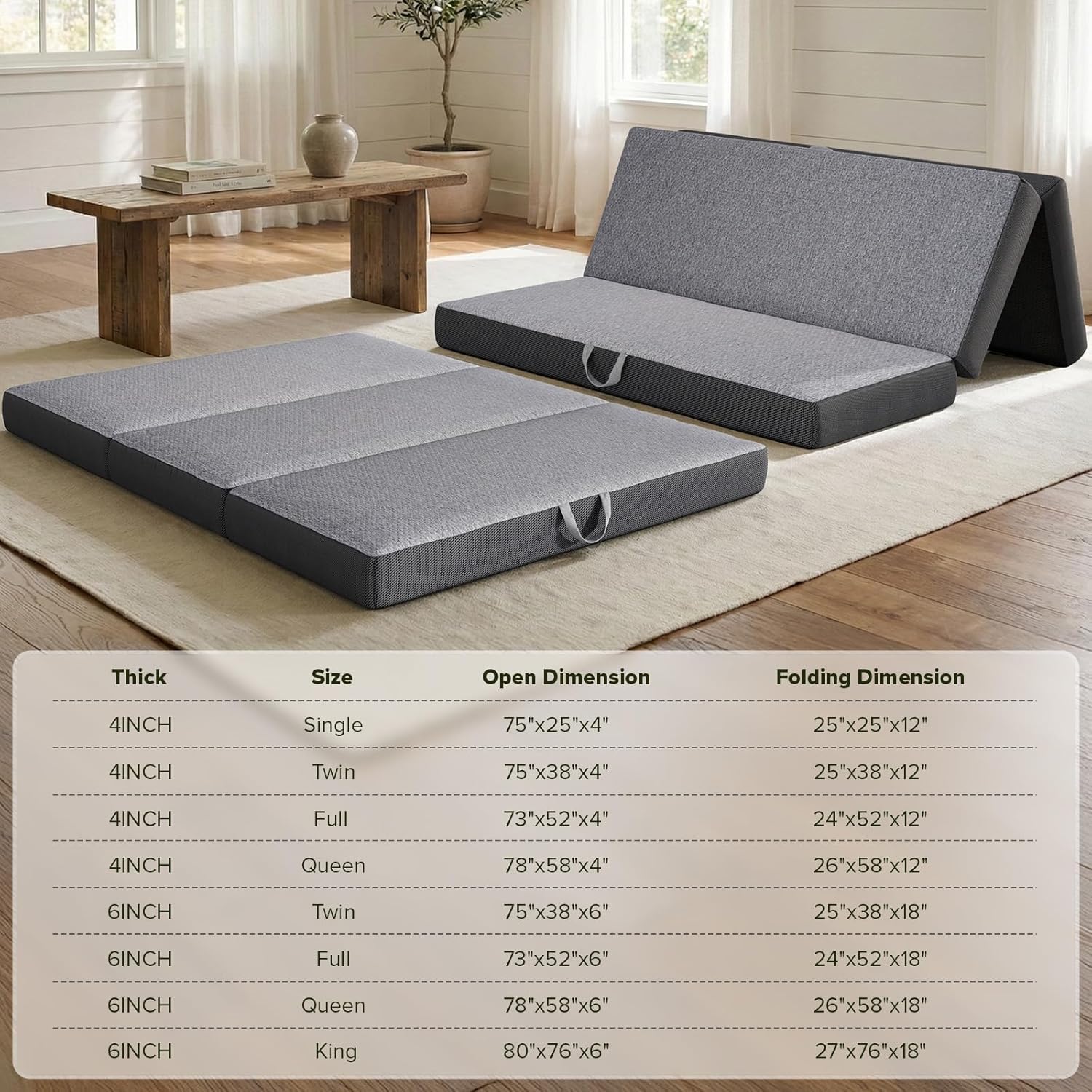 Vamcheer Tri Folding Mattress Queen Size - 6 Inch Foldable Mattress for RV/Camping/Travel/Guest Room/Yoga, 78"x58"x6" Trifold Memory Foam Cushion with Washable Cover