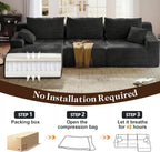 97" L-Shaped Cloud Boneless Couch with Deep Seat, Modular Sectional Sofa with Chaise, Flexible Module Combination for Living Room, Bedroom, No Assembly (Black, Left Facing Chaise)