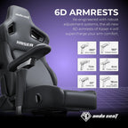 Anda Seat Kaiser 4 Large Gaming Chair for Adults - Ergonomic Black Fabric Gaming Seat with 6D Armrest, Comfortable Office Chair with Lumbar Support, Heavy Duty Wide Computer Seat