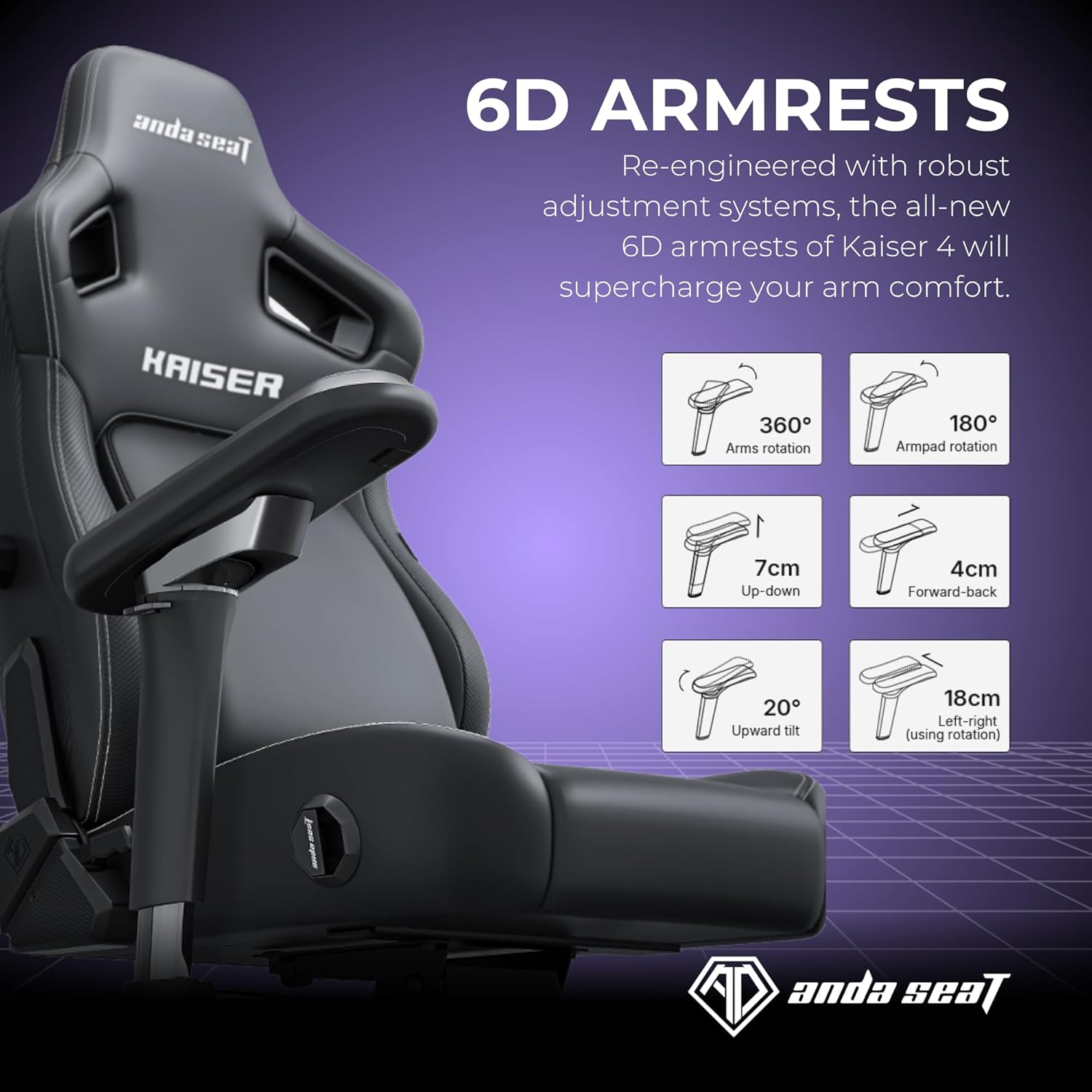 Anda Seat Kaiser 4 Large Gaming Chair for Adults - Ergonomic Black Fabric Gaming Seat with 6D Armrest, Comfortable Office Chair with Lumbar Support, Heavy Duty Wide Computer Seat