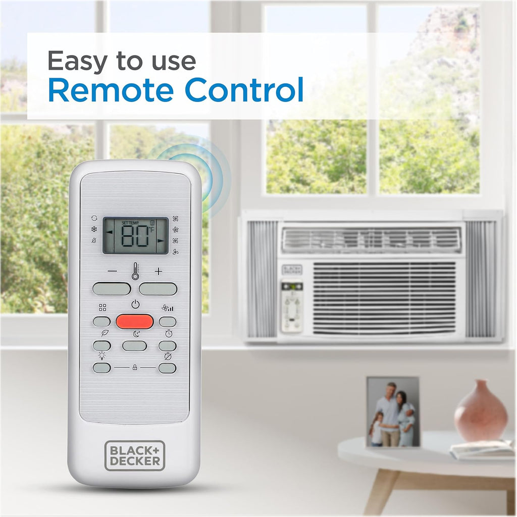 BLACK+DECKER Window Air Conditioner 8000 BTU, AC Window Unit Cools Up to 350 Square Feet, AC Unit with Remote Control, 3 Cooling Speeds and Fan Only Function, BD08WT6, White