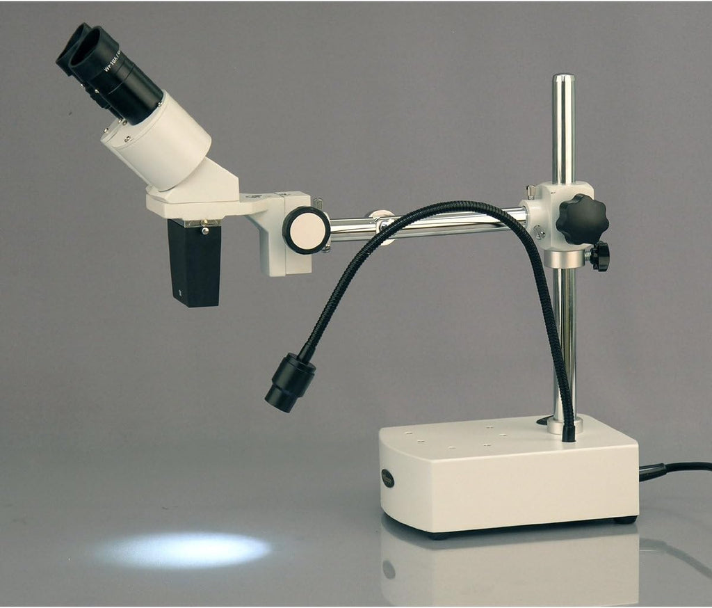 AmScope SE400-X 5X-10X Binocular Boom Arm Stereo Microscope with LED Gooseneck Light