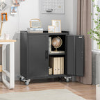Metal Garage Storage Cabinet with Wheels, Tall Locking Cabinet with Doors and Shelves, Tool Storage Cabinets for Garage, Home Office (Black,35.6" H)
