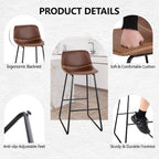 HeuGah Counter Height Bar Stools Set of 3, Brown Barstools with Back Support 26 Inch Faux Leather Bar Stools for Kitchen Island Counter Height Bar Chairs with Metal Legs