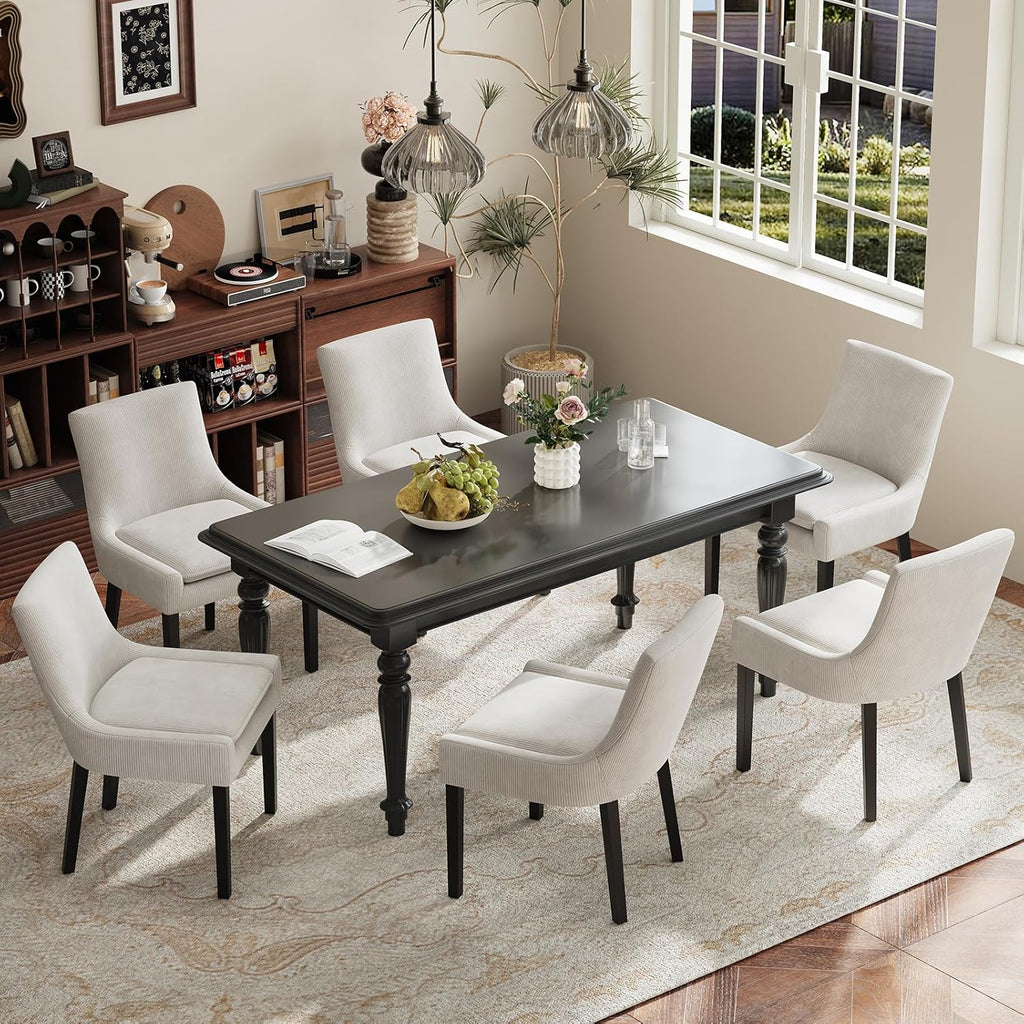 Dining Chairs Set of 4, Upholstered Corduroy Dining Room Chair with Wood Legs, Mid-Back Padded Kitchen Side Chairs for Dining Room, Beige