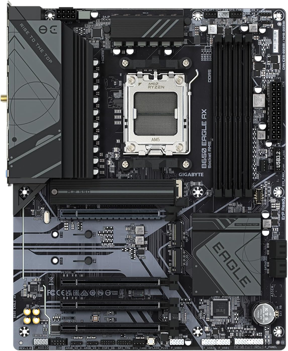 GIGABYTE B650 Eagle AX AM5 LGA 1718 AMD B650 ATX Motherboard, DDR5, Triple M.2 (1x PCIe 5.0 M.2 + 2X PCIe 4.0 M.2), USB 3.2 Gen2x2 Type-C, AMD Wi-Fi 6E, Realtek GbE LAN