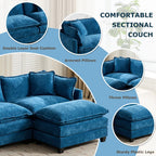 SoarFlash Chenille 77.95" Sectional Sofa, Comfy L Shaped Modular Coush Sofa with Ottoman, Modern 2 Seat Couch Deep Seat Sofa Set for Living Room,Blue