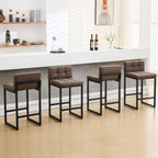 Counter Height Bar Stools Set of 4, Upholstered Barstools with Back, Bar Chairs with Thickened Metal Legs, PU Leather Counter Stools for Kitchen Island (Coffee Brown, 4Pcs 26" Counter Stools)