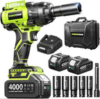 Robustrue 1600N.m (1180ft-lbs) Cordless Impact Wrench, 1/2 High Torque Brushless Impact Gun, 2400RPM Power, 2 x 4.0Ah Batteries, Fast Charger, Impact Wrench for Heavy Duty Truck RV Mower