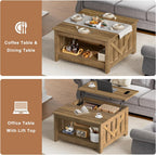 FABATO Lift Top Coffee Table, 31.5" Farmhouse Coffee Tables with Storage, Small Square Cocktail Tables, Wood Central Table for Living Room, Meeting Room, Retro Oak