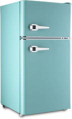 WANAI Compact Refrigerator 3.5Cu.Ft Classic Retro 2 Door Mini Fridge Adjustable Remove Glass Shelves Suitable for Dorm Garage and Office