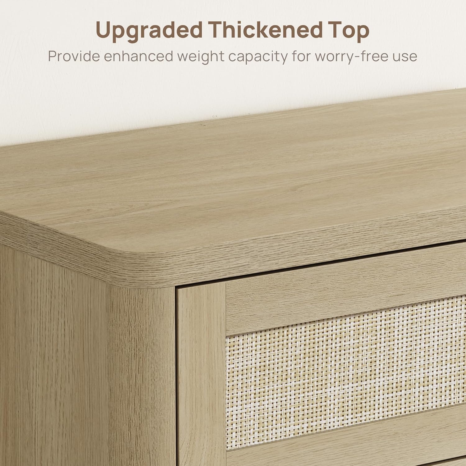 SICOTAS Tall Dresser for Bedroom - Rattan 5 Drawer Dressers Chest of Drawers with Push-to-Open Design, Boho Extra Deep Clothes Dresser with Large Storage for Closet, Living Room, Sand Oak