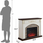 44Inch Electric Fireplace with Mantel, Farmhouse TV Stand with Electric Fire Place Heater, Stacked Stone Surround,White Firebox with 23" Fireplace Insert for Bedroom,Living Room