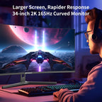 SANSUI 34-Inch Curved Gaming Monitor UWQHD 3440 x 1440 Up to 165Hz Curved 1500R - PIP/PBP  1ms(MPRT)  HDR  300nits  sRGB 125%  DCI-P3 95% FreeSync HDMIx2 DP1.4(Cable Included)