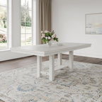 Signature Design by Ashley Robbinsdale Casual Removable Center Leaf Dining Extension Table with Trestle Base, Wood, Ash Veneer, Tabletop with Planked Effect, 2 Removable Center Leaves, Seats 8, White