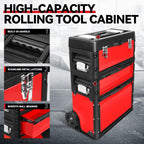 Auto Dynasty Stackable Tool Box 3-Tier Tool Separate Organizer Rolling Tool Chest with Wheels 3-in-1 Upright Trolley for Garage or Workshop, Red