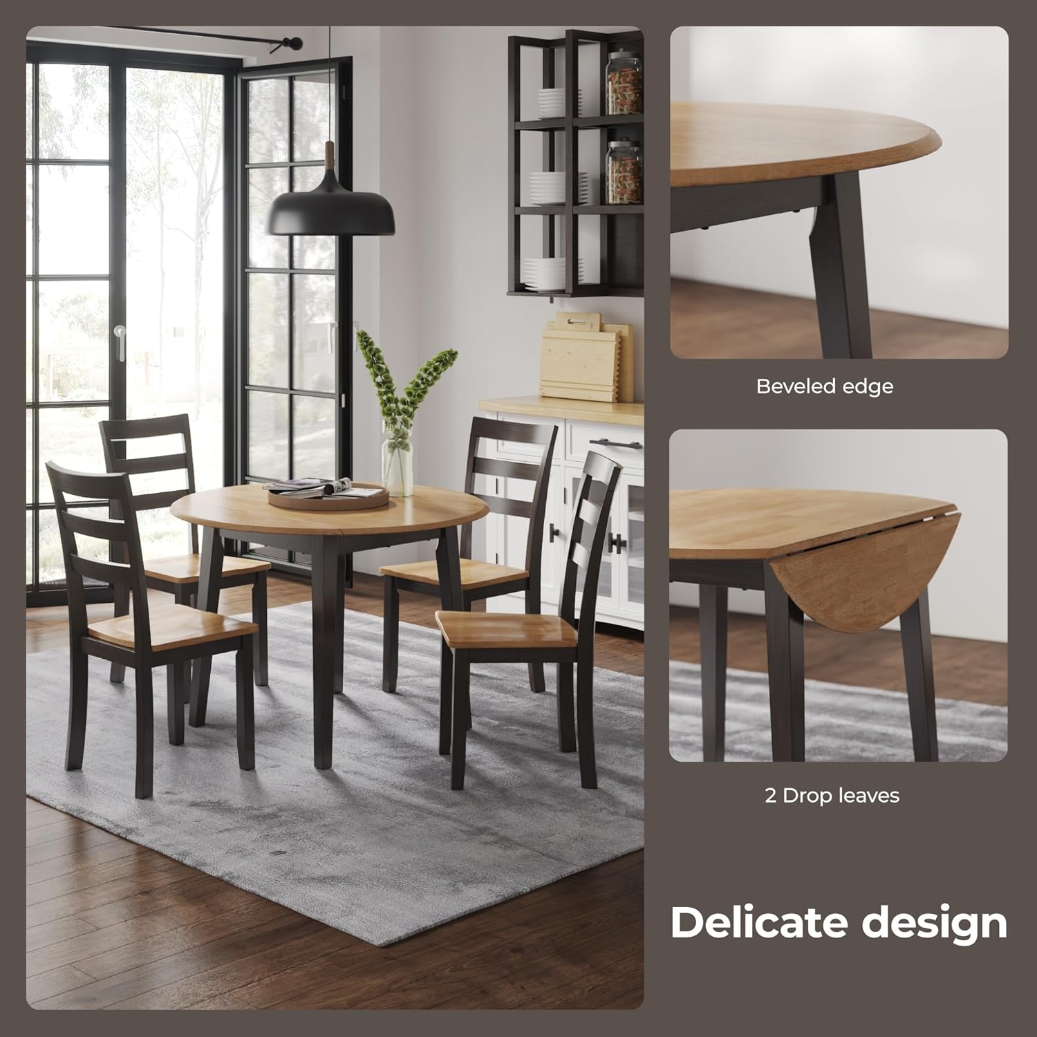 Signature Design by Ashley Gesthaven Contemporary Dining Drop Leaf Table with 4 Legs, Light Brown & Dark Brown