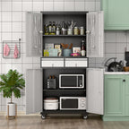 Aobabo 71" H 2 Drawer Metal Storage Cabinet with Wheels and 4 Pegboards,Lockable Steel Garage Storage Cabinet with 2 Adjustable Shelves,Black Sliver,Assembly Required