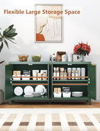 58" Modern Fluted Sideboard Buffet Cabinet with Storage, Modern Credenza with Arched Doors, Coffee Bar Table, Wood Media TV Console Table Credenza for Living Room Hallway Entryway (Green)