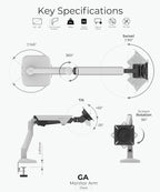 Heavy Duty Monitor Arm Desk Mount for 34-49 Inch Ultrawide Curved Monitors  Supports 14-38 lbs  Gas Spring Ergonomic Full Motion with Cable Management  Red Dot Design Awarded  White