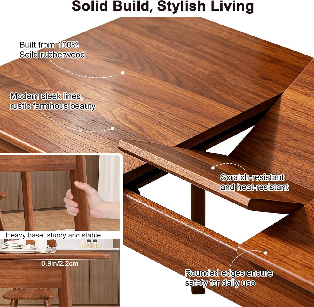 Extendable Dining Table for 4-8 – Expandable Kitchen Table with Removable Leaf, Solid Wood Farmhouse Design, Easy Setup for Small Spaces, Dining & Living Room