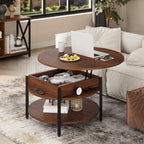FABATO Round Lift Top Coffee Table with Storage and Hidden Compartment, 26.77'' Farmhouse Coffee Table for Living Room Reception Room, 2 Tier Small Round Coffee Table Circle Dining Table, Espresso