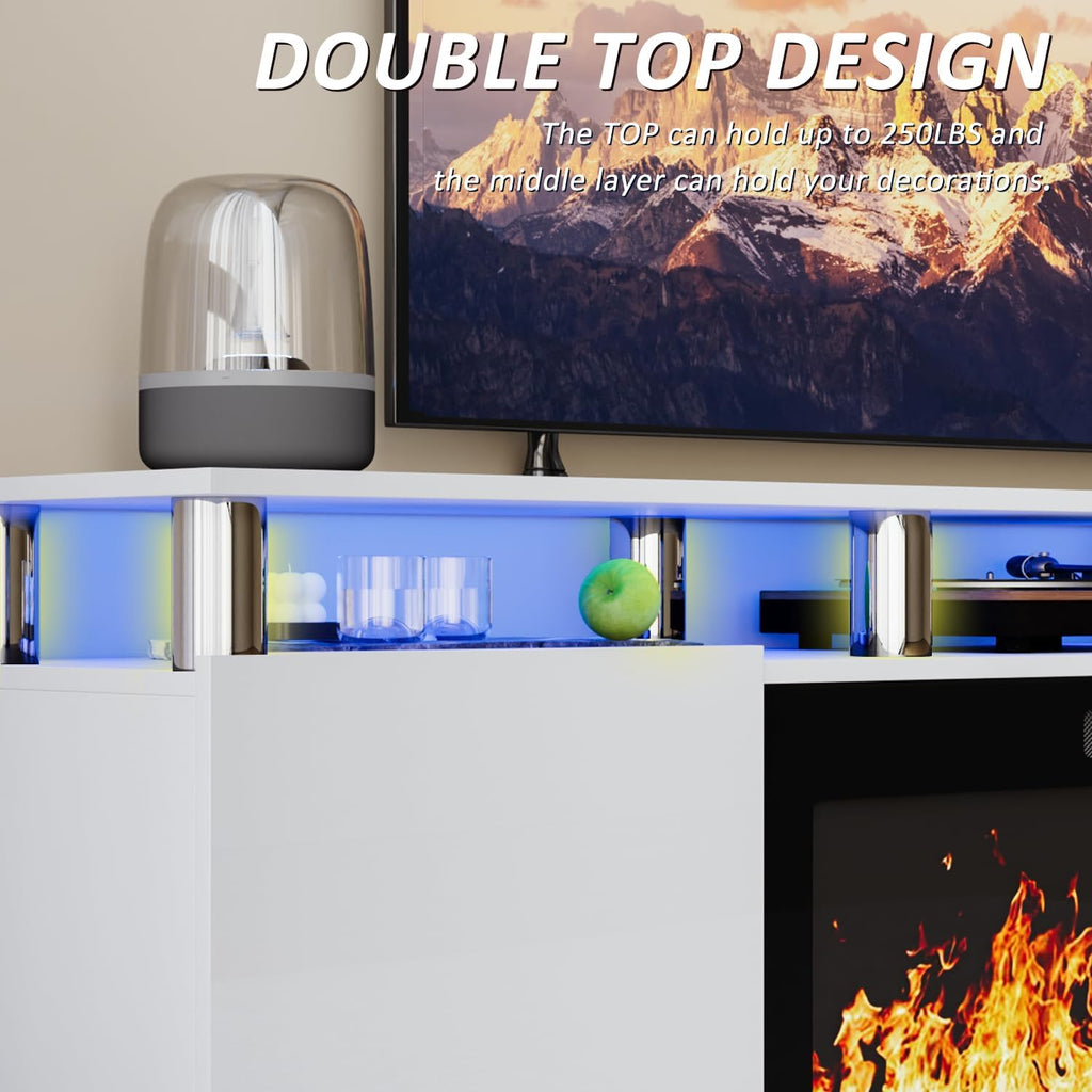 LEMBERI 70 Inches Fireplace TV Stand for TVs up to 80 Inches with 36'' Electric Fireplace & Remote, Modern Entertainment Center with Luxury LED Light,Woodeen TV Console for Living Room