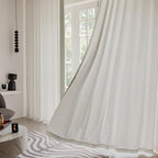 White Colour Linen Curtain Panels with Embroidered Trim Design, Pinch Pleat Curtains, Semi-Sheer Curtains for Sliding Patio Doors Bedroom (2 Panels) (50W x 108L)