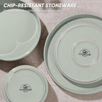 E-far 16-Piece Plates and Bowls Sets - Stoneware Dinnerware Sets with Pasta Bowls for 4 | Microwave & Dishwasher Safe Kitchen Modern Dish Set, Speckled Green