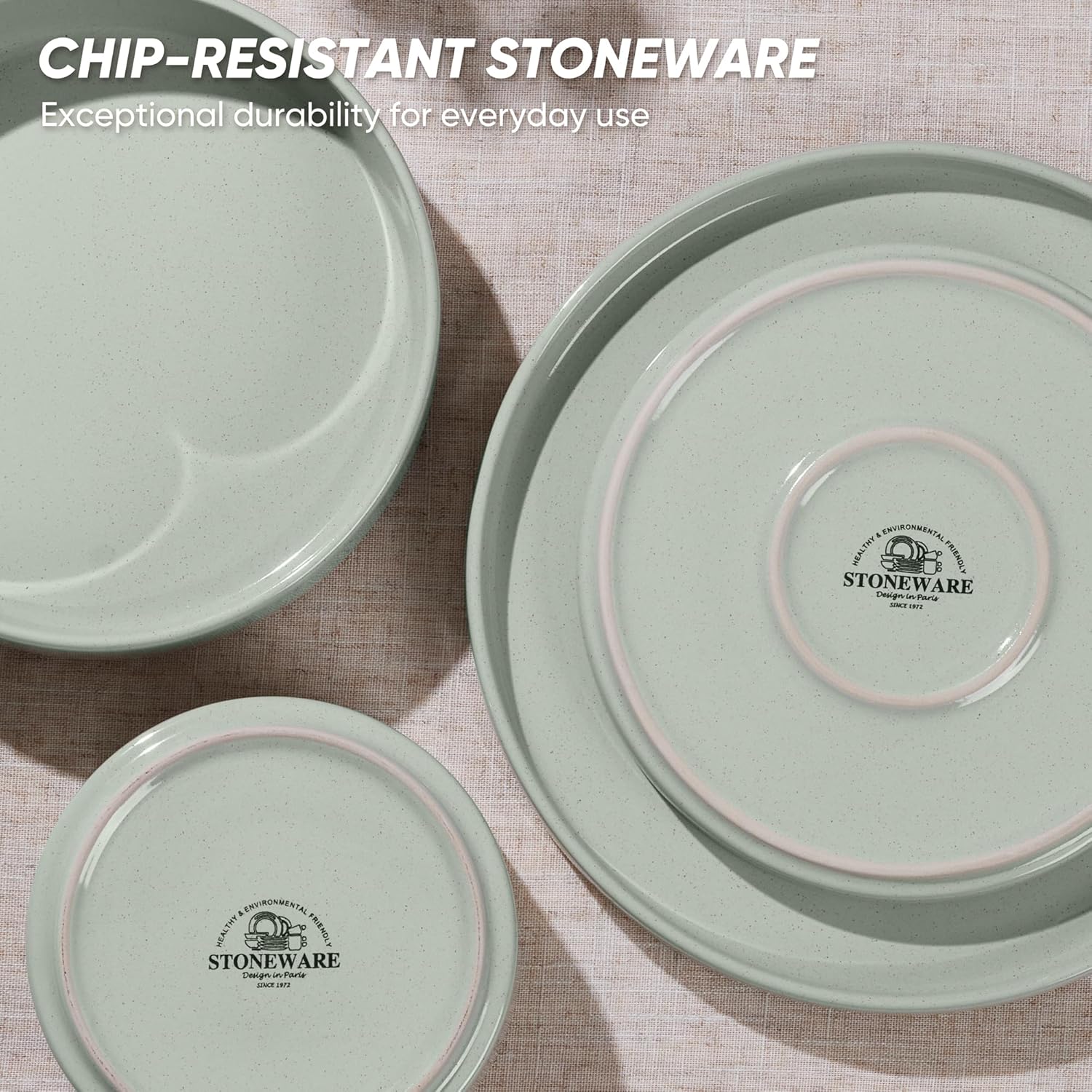 E-far 16-Piece Plates and Bowls Sets - Stoneware Dinnerware Sets with Pasta Bowls for 4 | Microwave & Dishwasher Safe Kitchen Modern Dish Set, Speckled Green