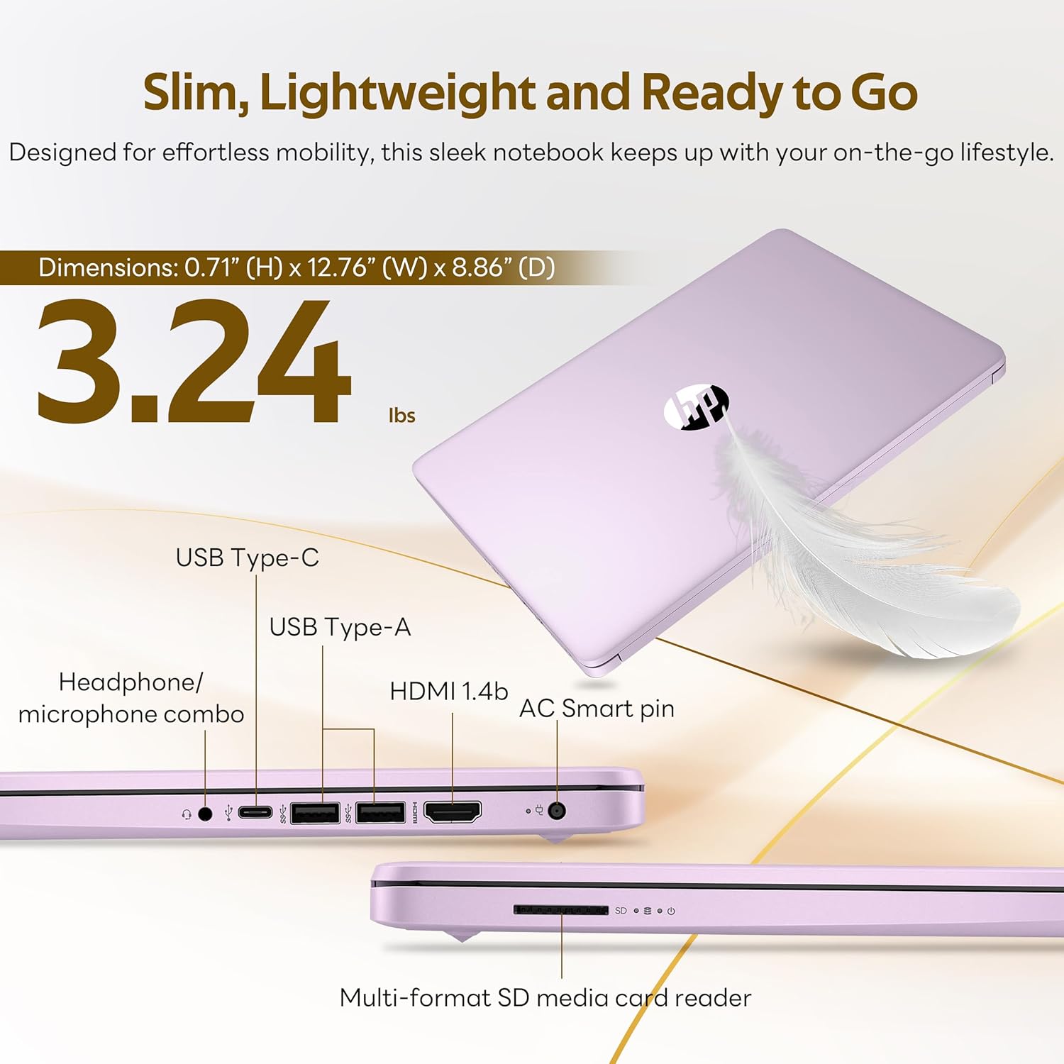 HP Flagship 14" HD Student&Business Laptop with AI Copilot  13th Gen Intel 4-Core  4GB RAM  1.12TB Storage (128GB UFS + 1TB Docking Station)  1 Year Office 365  Wi-Fi 6  Win 11 S  Lavender Purple