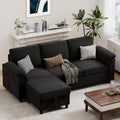 Vongrasig 79" Convertible Sectional Couch Sofa with Storage Ottoman, 3 Seat L Shaped Couch with Side Storage Pockage, Small Couches for Living Room, Apartment and Small Space, Black