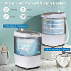 COSTWAY Mini Portable Washing Machine, 5.5 lbs Washing Capacity, Compact Laundry Washer with Durable Design, Single Tub, Rotary Controller, Small Washer Machine for Home Apartment Dorms and RV, Grey