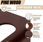 Freestanding Surfboard Rack, Vertical Surfboard Stand Racks, Surf Rack of Free Wall Mount Fits Shortboards, Longboards, Wakeboards, Holds 4 Board, Pine Wood,1 PCS,Dark Brown