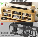 66" TV Stand for TVs up to 80", Mid-Century Modern Entertainment Center, TV Console with Storage Cabinet and Adjustable Shelves, Wood Curved Media Console with Sliding Door for Living Room,Natural Oak