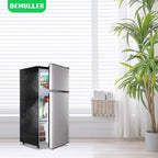 DEMULLER Mini Fridge with Freezer, 45L Personal Refrigerator Only for One Person Use, Silver Tiny Small Size Refrigerator with 7 Level Adjustable Temperature and Double Door