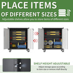 Garage Tool Storage Cabinet,Mobile Heavy Duty Metal Tool Chests & Cabinets with Lockable Doors,Black & Gray Rolling Tool Cabinets with Wheels,Assembly Required