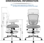 Drafting Chair, Tall Office Chair for Standing Desk, Drafting Stool with Lumbar Support, Adjustable Height and Foot Ring, Grey