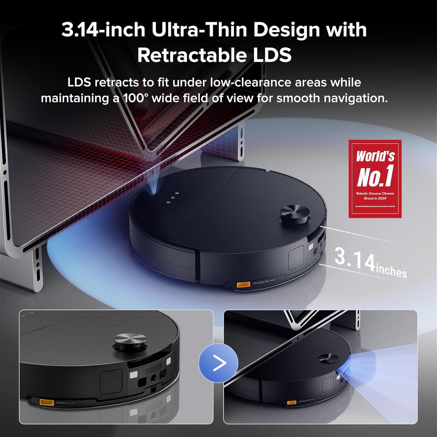 roborock Saros 10 with Refill & Drainage System Robot Vacuum and Mop, 22,000Pa Suction, AI Obstacle Avoidance, 3.14-inch Ultra Thin, Intelligent Dirt Detection, Zero Tangling Main Brush, Hot Water Mop