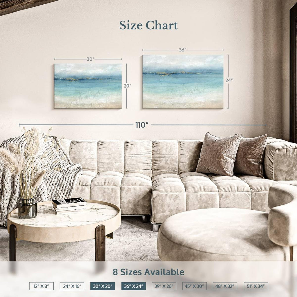 ElephantStock Serene Sea Landscape Wall Art - Horizontal Wrapped Canvas - 1-Piece Hallway Wall Decor - Painting Beach Canvas Print - Blue and White Decor for Wall by Cynthia Coulter - 36" X 24"