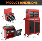 5 Drawers Tool Cart on Wheels with 1 Cabinet, Multifunctional Removable Rolling Tool Chest Storage Set, Tool Trolley Organizer Tool Box for Garage,Warehouse,Workshop,Repair Shop (Red)