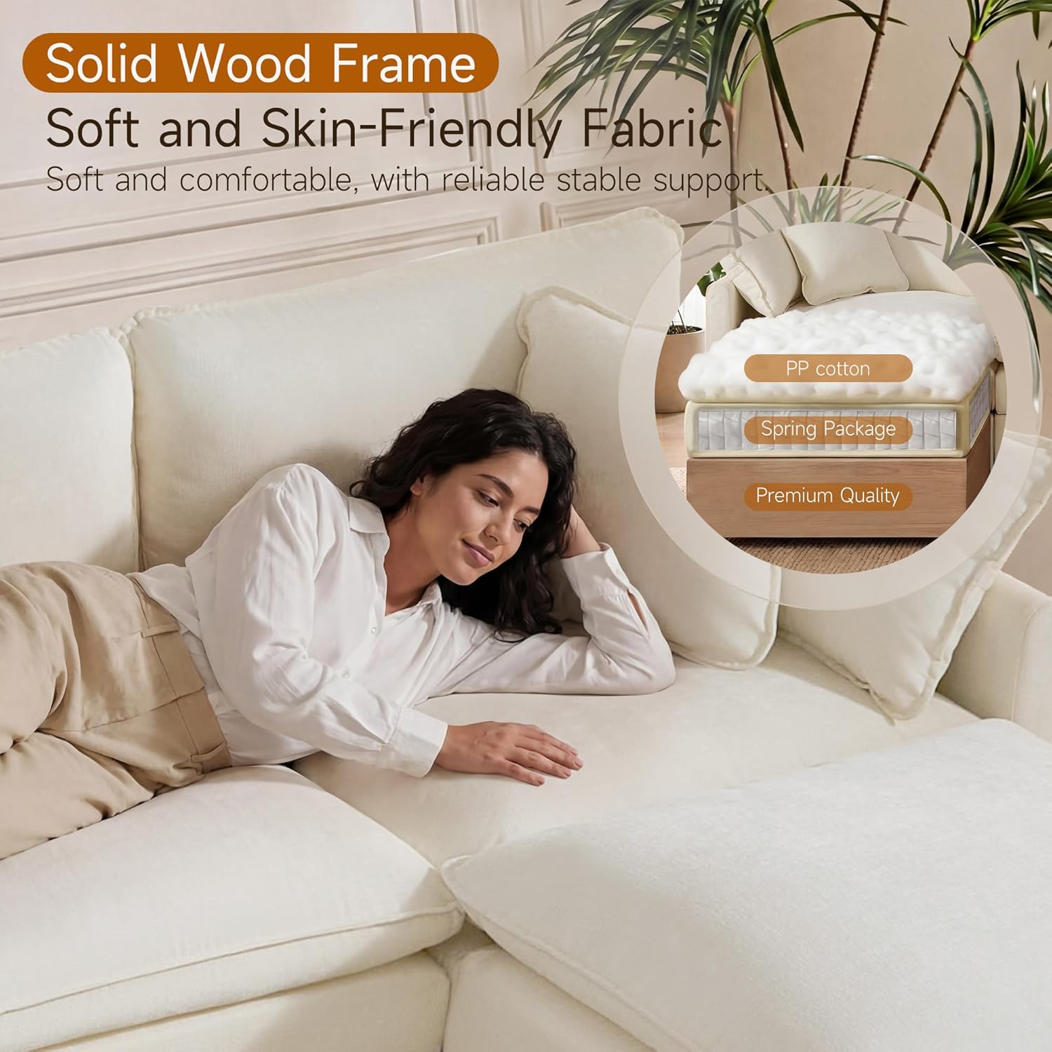 Modular Sofa with Storage, 103" L Shape Sectional Cloud Couch, Comfy Fabric Couch with Movable Ottoman, 4 Seat Modern Deep Seat Sofa for Living Room (Beige Chenille)
