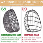 Indoor Hanging Chair with Stand for Bedroom, Hexagon Rattan Wicker Swing Egg Chair for Bedroom Porch Garden Patio Outdoor, Hammock Egg Swing Chair with Cushion,350LBS Capacity(Dark Grey)
