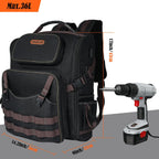 WELKINLAND 46-Pockets Electrician Backpack, Full-Open Tool Backpacks, Heavy Duty Tools Backpack, Waterproof Waxed-Canvas Tool Backpacks, HVAC, Mechanics Tools Bag