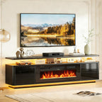 oneinmil 80" Fireplace TV Stand with Dual LED Lights, Fits Most TVs Up to 90", Electric Fireplace Entertainment Center with Storage Cabinets, Media Console for Living Room Office, Black