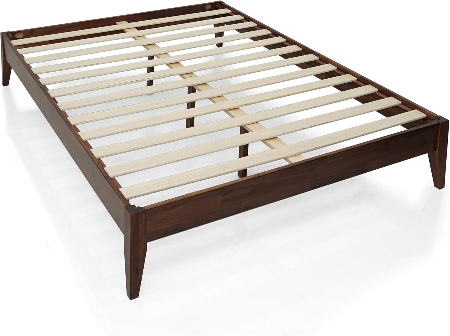 Acacia Mervyn Bed Frame Solid Wood Platform Bed, King Bed Frame No Headboard, Natural Wood Bed Compatible with All Mattress Types, No Box Spring Needed, Quick & Easy Assembly, Chocolate