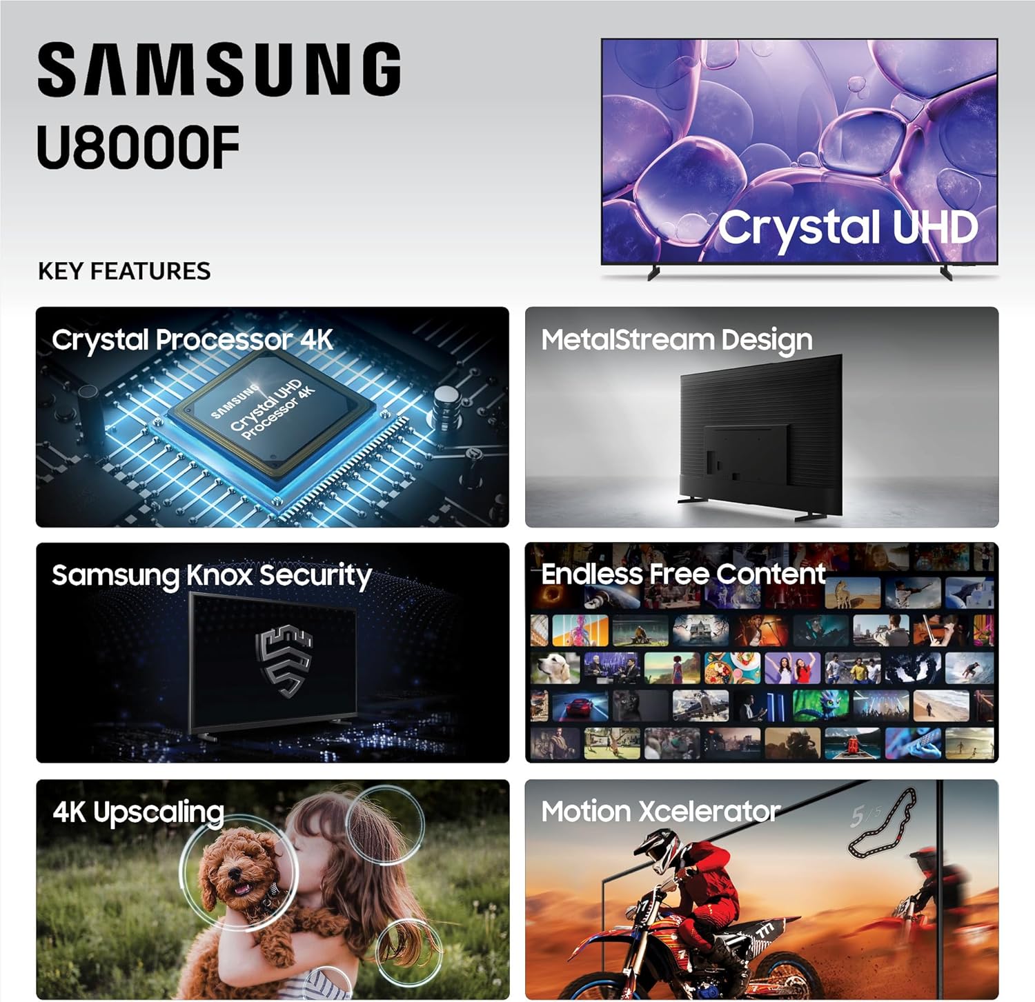 Samsung 65-Inch Class Crystal UHD U8000F 4K Smart TV (2025 Model) Endless Free Content  Crystal Processor 4K  MetalStream Design  Knox Security  Alexa Built-in