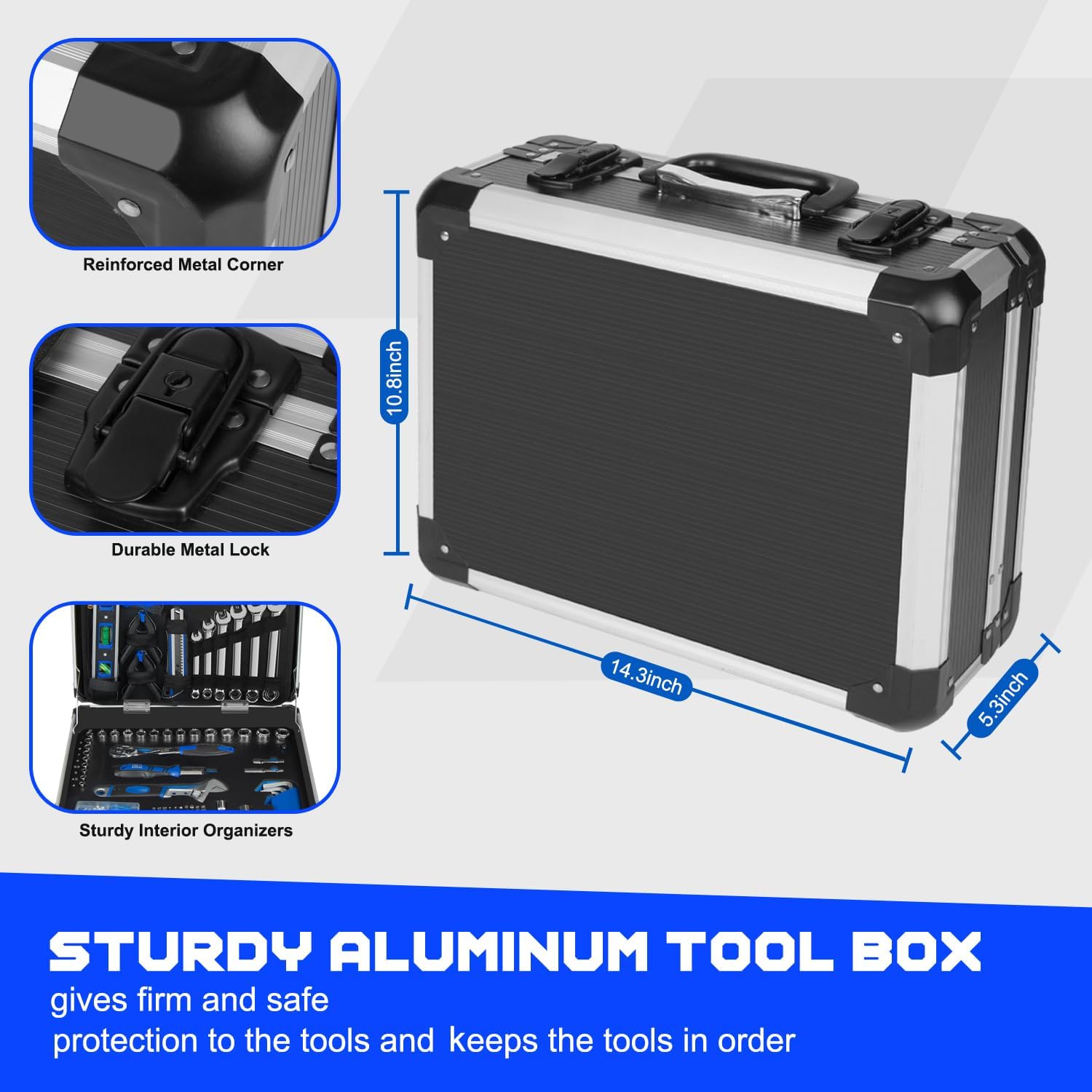 Prostormer Home Tool Kit, 259-Piece Household Hand Tool Set with Heavy Duty Aluminium Tool Box, Basic Toolkit for Home, RV, Car, Workshop and More